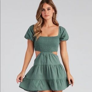 windsor puff love square neck skater summer dress NWT green L